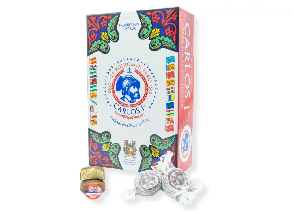 Caja 3 kg Polvorones Carlos I baados en Chocolate
